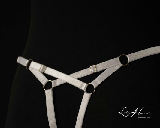 Back view of the Lily Harness Panties, showcasing the strappy harness design and playful elastic accents.